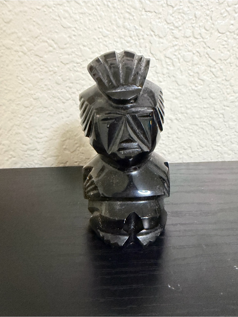 Hand carved golden sheen obsidian Aztec Mayan statue - 4” tall
